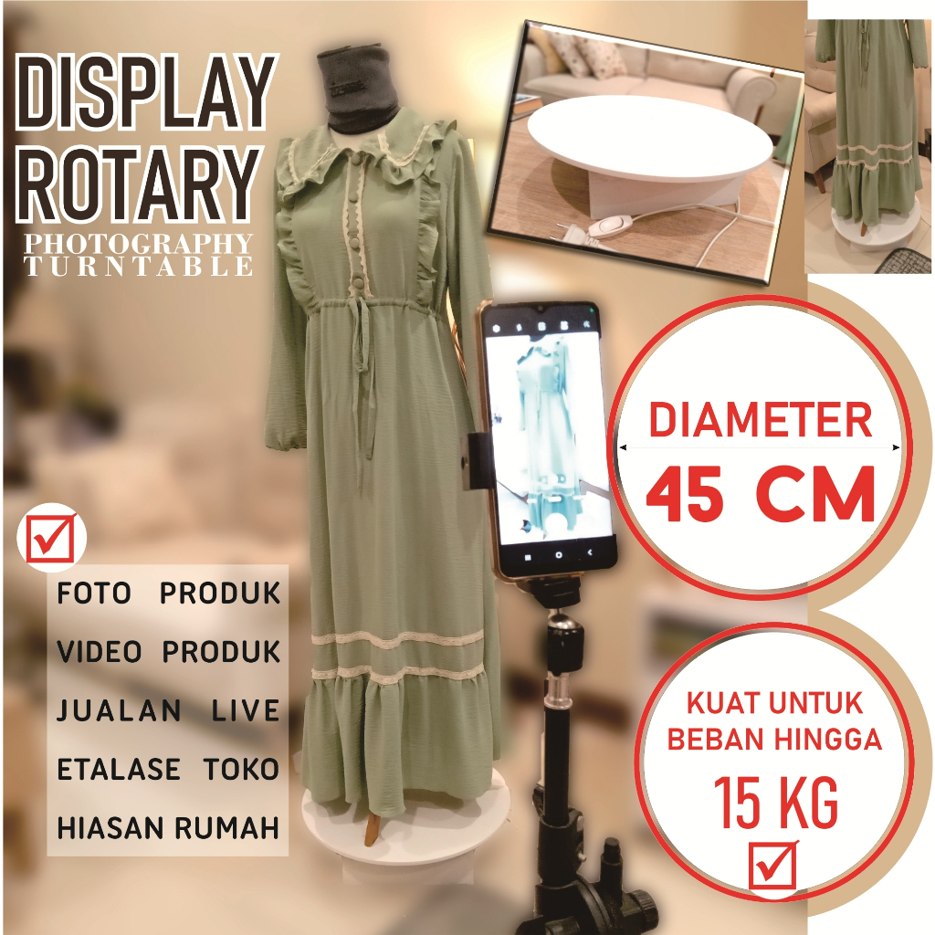 Display Putar BESAR diameter 45 cm kuat 15 kg cocok patung manekin  full body Turntable Turn Table R