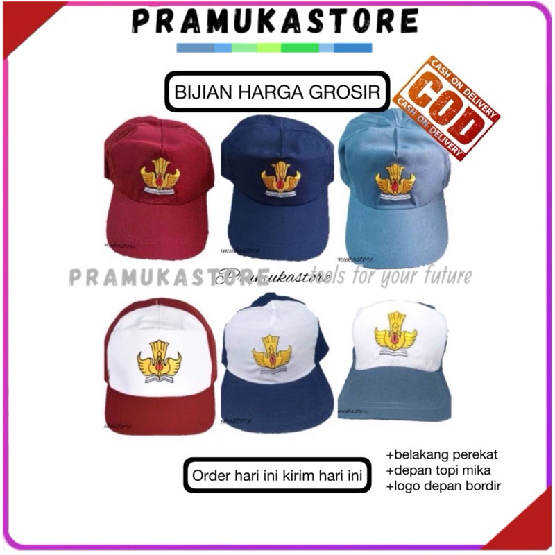 Topi Sekolah SD SMP SMA Bahan Tex Tebal Belakang PEREKAT