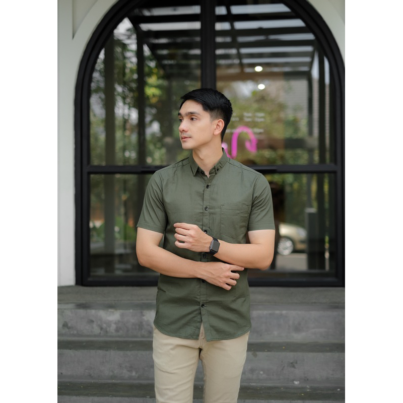 kemeja pria polos hem cowok kemeja pendek army
