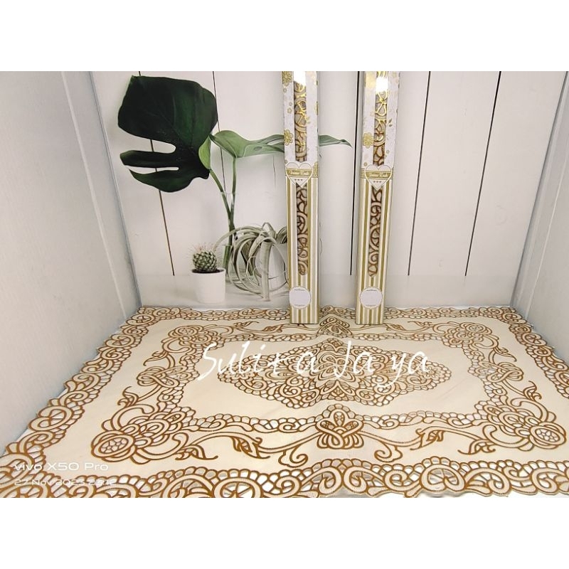 isi 12 pcs souvenir pernikahan taplak  kemasan box motif Jasmin - ukuran 30x45cm
