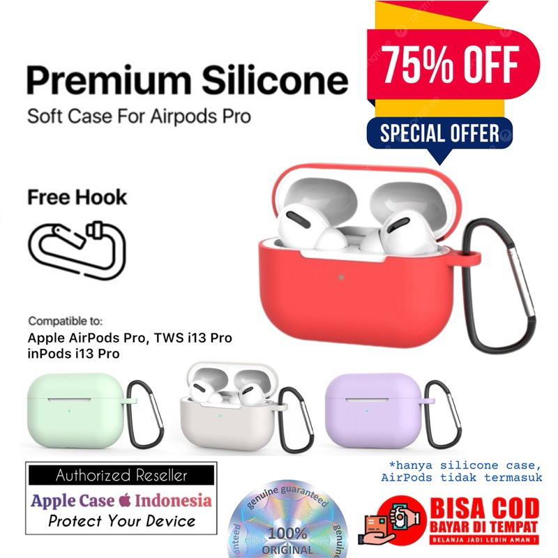 Free Gift : Carabiner | Silicone Case AirPods Pro 1 / 2 Cover inPods / TWS i13 Full Polos BT Wireless Headset Bluetooth Free Gantungan Carabiner Black Red Green Tosca Pink Blue COD Gratis Ongkir CashBack | Apple Case Indonesia