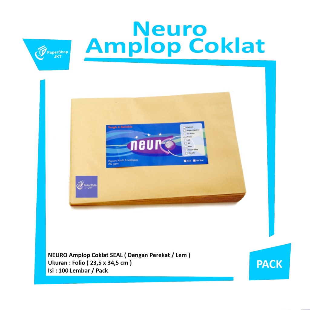 

Termurah dan terbaik NEURO - Amplop Coklat Folio Seal ( 23,5 x 34,5 cm) - Pack 