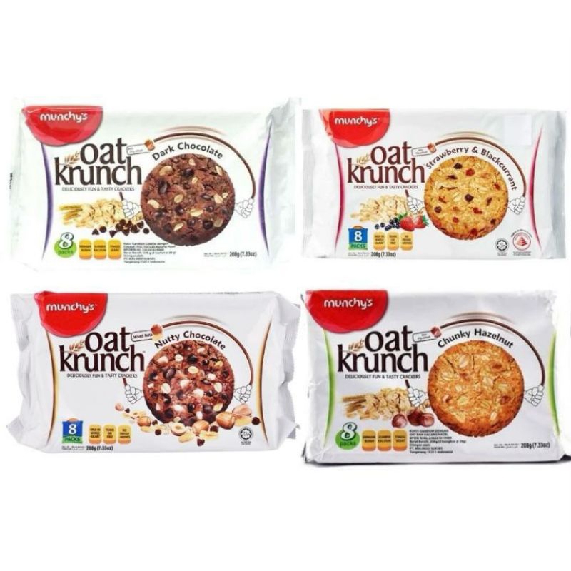 

Munchy'S Oat Krunch - Biskuit Gandum - Biskuit Diet - Dark Chocolate - Strawberry Blackcurrant - Chunky Hazelnut - Nutty Chocolate 208g