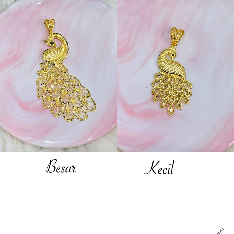 liontin burung merak mewah emas asli kadar 700 16K