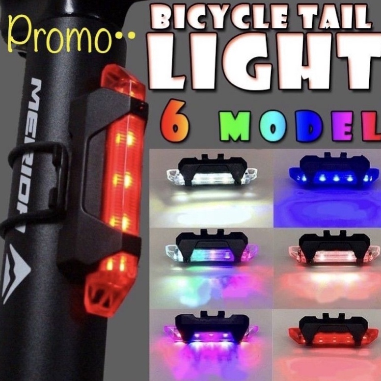 COD Lampu Sepeda Kedip Warna Warni USB Charger Lampu LED Belakang Sepeda Kedip 4 Mode Rechargeable j