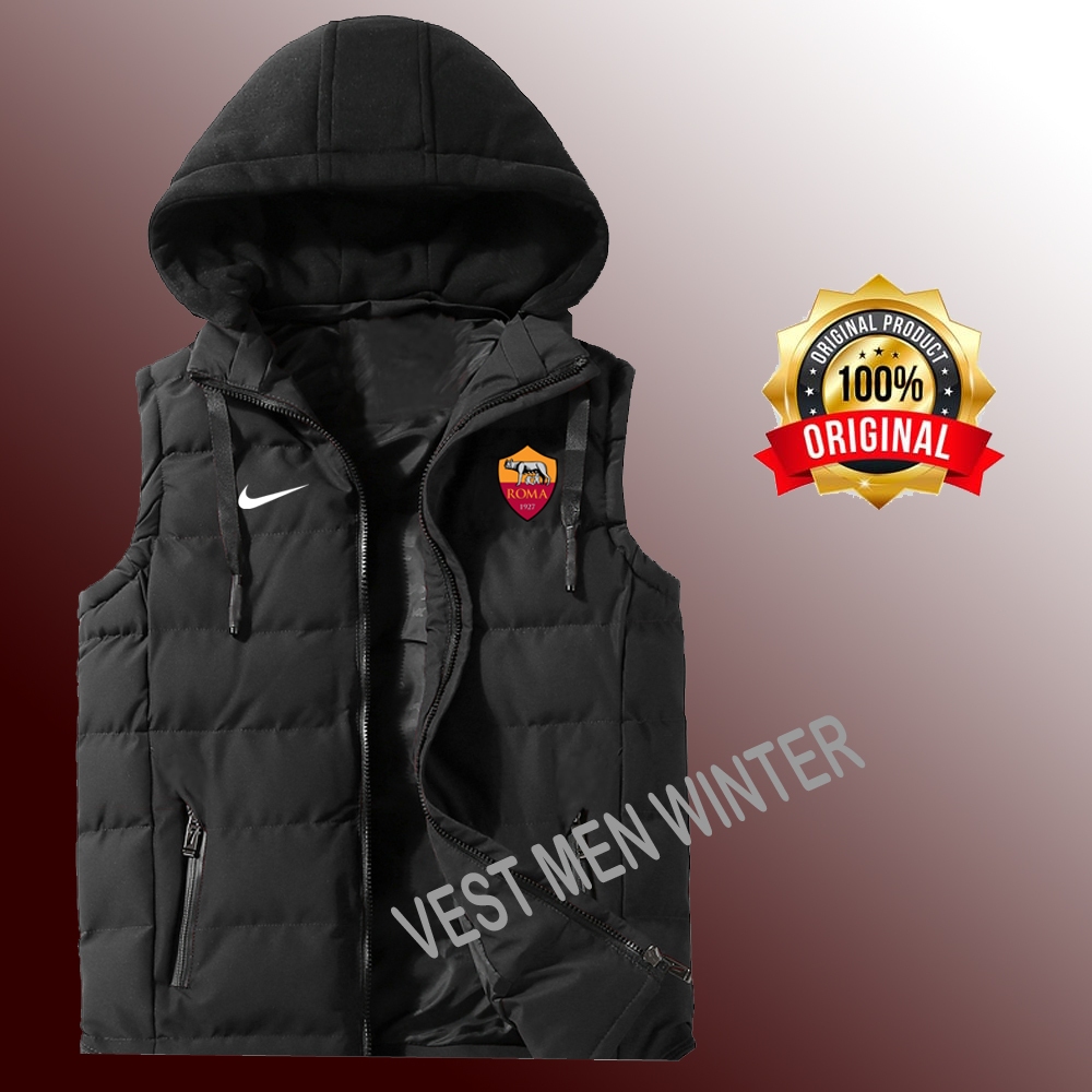 Rompi Kupluk Pria Logo As Roma Terbaru Waterproof/Rompi Parasut Pria Premium/Jaket Rompi Motor/Rompi