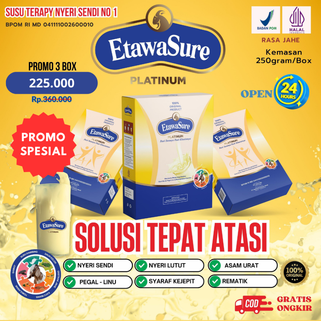 

SUPER HEMAT ETAWASURE - Susu Kambing Terbaik Atasi Kesemutan, Asam Urat, Nyeri sendi Pinggang, Lutut, Dan Rematik rasa original