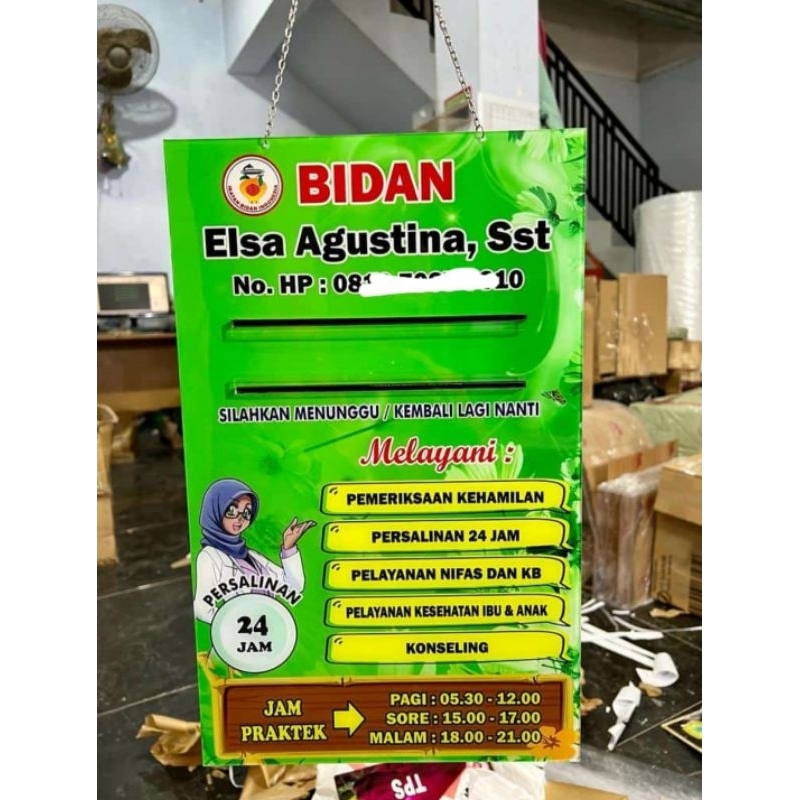

Papan Nama Bidan/Plang Dokter /Papan Nama Dokter Akrilik Ukuran 25x40 cm 6 Slot