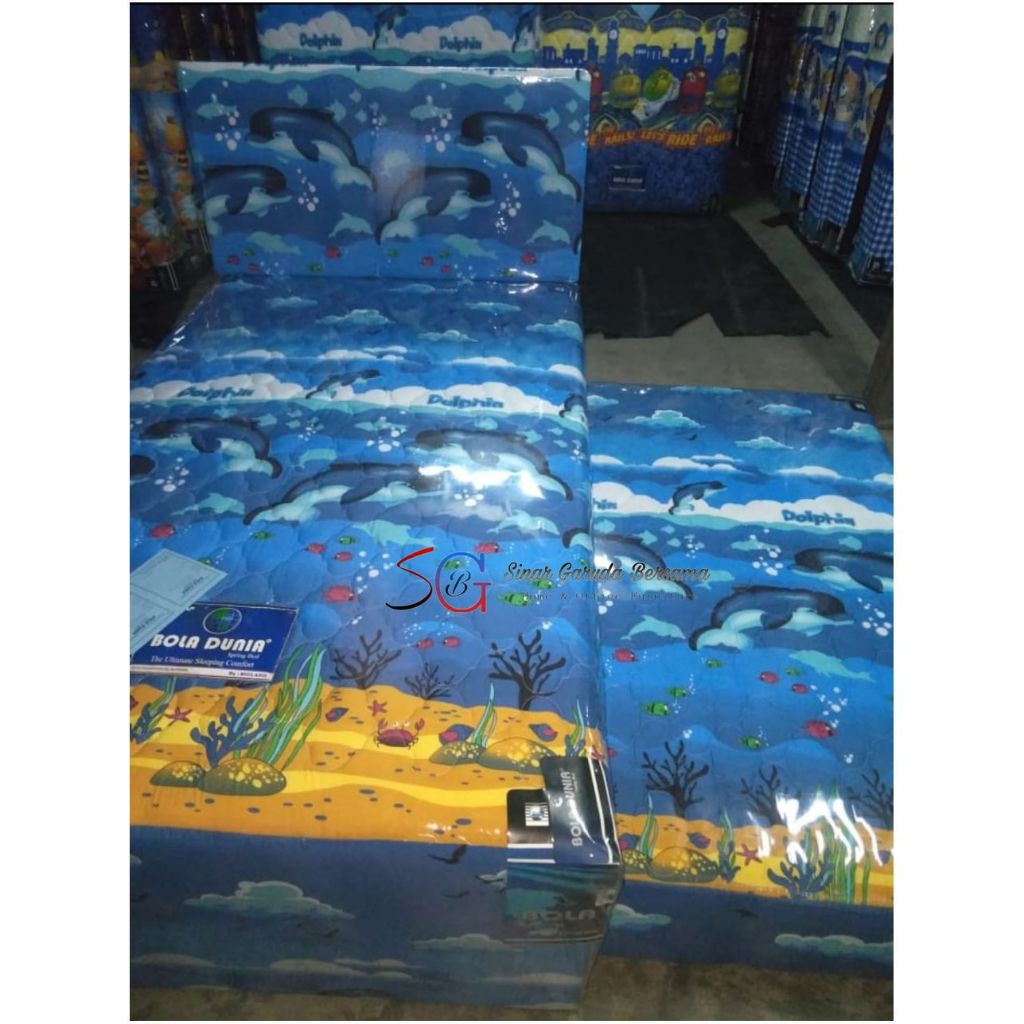 KASUR 2IN1 SORONG KARAKTER LUMBA / SPRING BED DORONG ATAS BAWAH ANAK MERK BOLA DUNIA