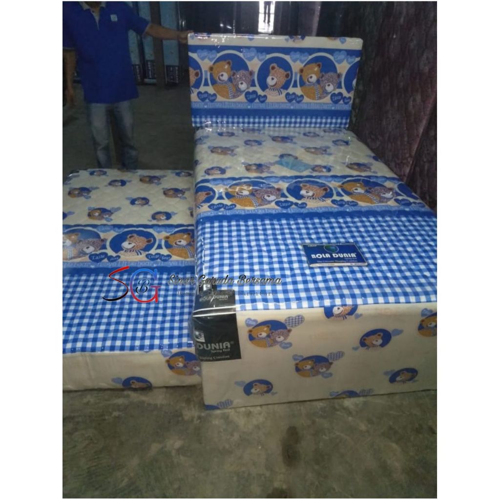 KASUR 2IN1 SORONG KARAKTER BONEKA / SPRING BED DORONG ATAS BAWAH ANAK MERK BOLA DUNIA