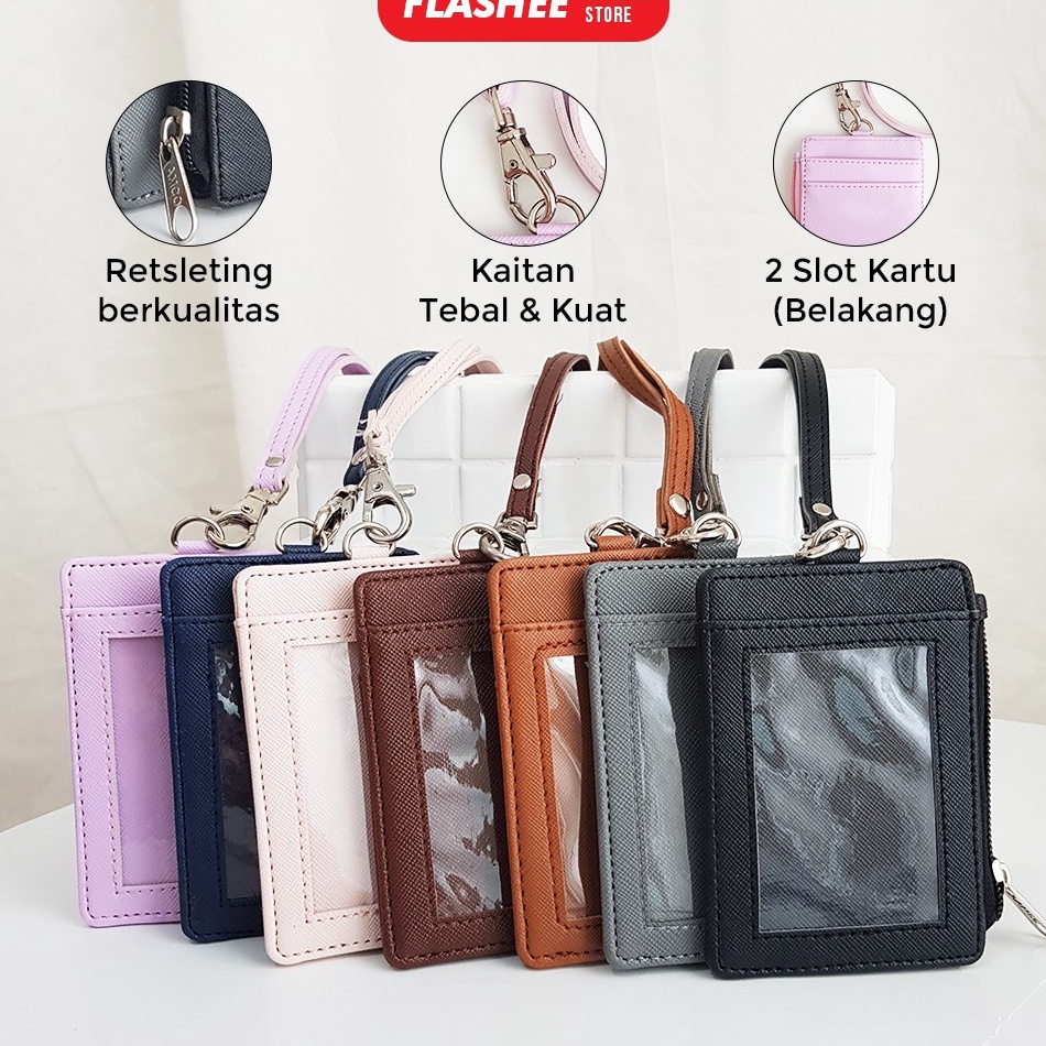 

COD Lanyard Resleting Name Tag Seleting ID Card Holder Zipper Kulit Termurah PU Leather Lanyard NameTag 74