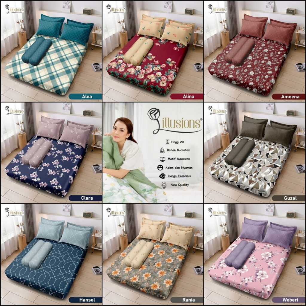 Illusions - Sprei King 180x200 Bantal 4 - Motif Bunga Abstrak Geometri