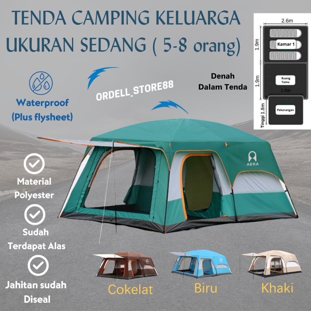 TENDA CAMPING KELUARGA 2 RUANG | TENDA CAMPING OUTDOOR 5-8 ORANG