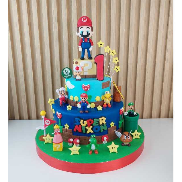 

CAKE TEMA MARIO BROSS UK 15CM +25CM / KUE ULANG TAHUN CUSTOME