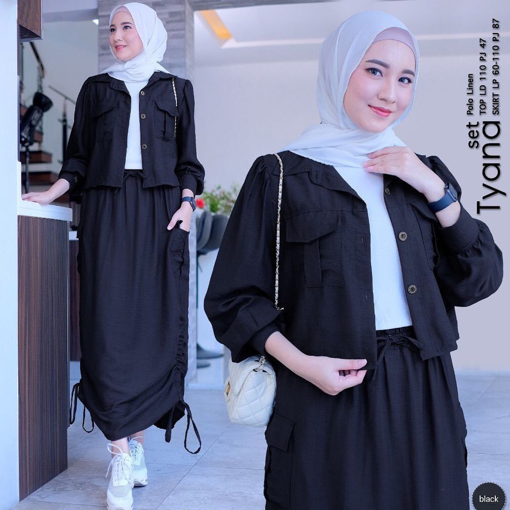PROMO Tyana Set Baju Setelan Wanita Kekinian One Set Wanita Kekinian One Set Rok Bahan Polo Linen Wa