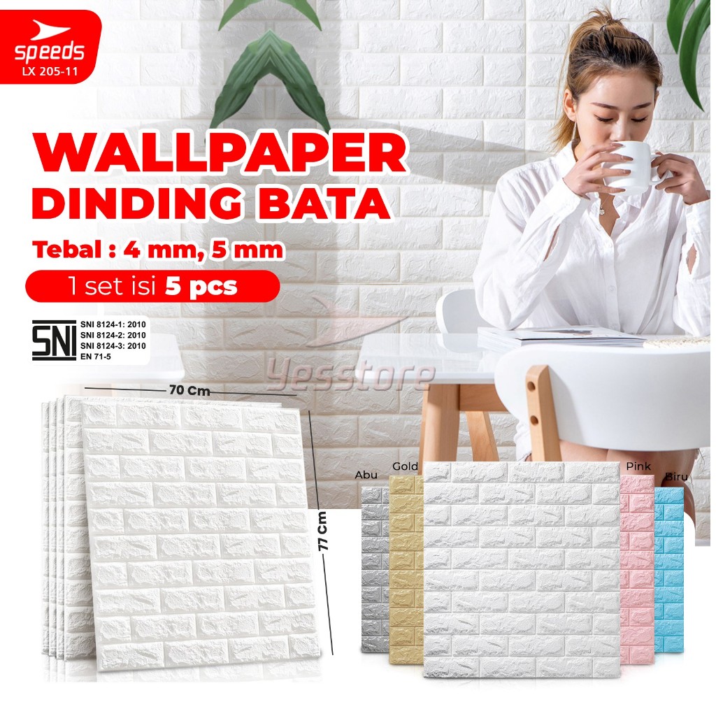 SPEEDS SNI Wallpaper 3D Foam 5mm Motif Batu Bata Wallpaper Dinding Kamar Stiker Dinding Berstandar 2