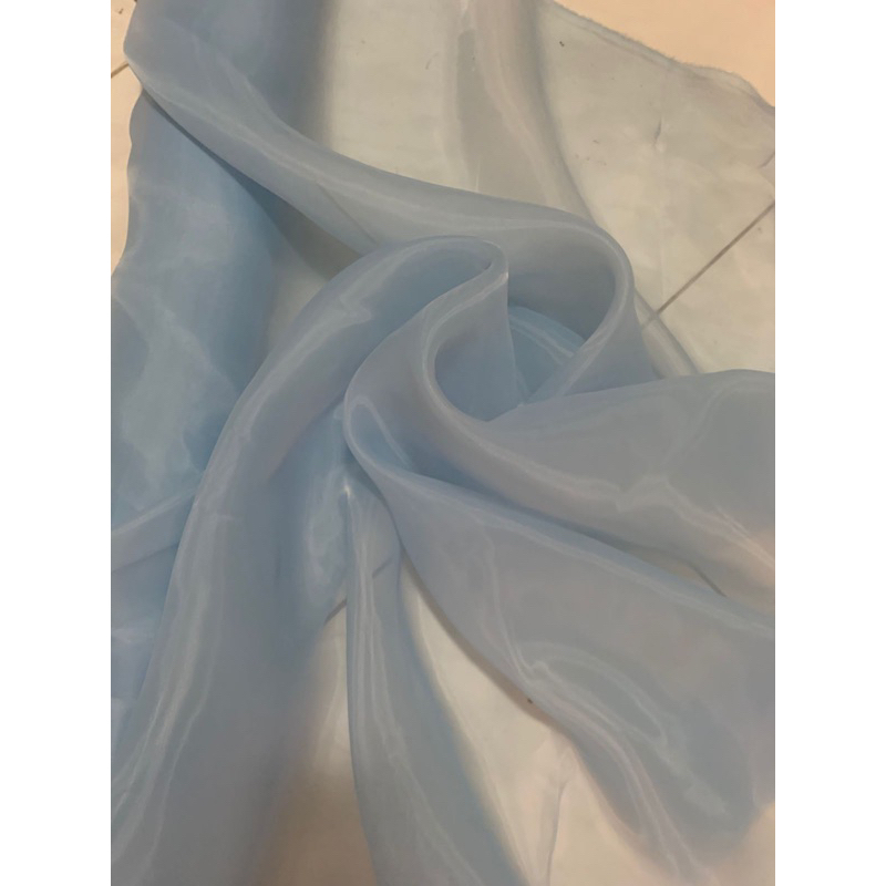 Kain Organza Organdi Polos Premium Silk Kain Kaca 1/2 Meteran Warna Biru Muda Baby Blue Ice Sky Deni