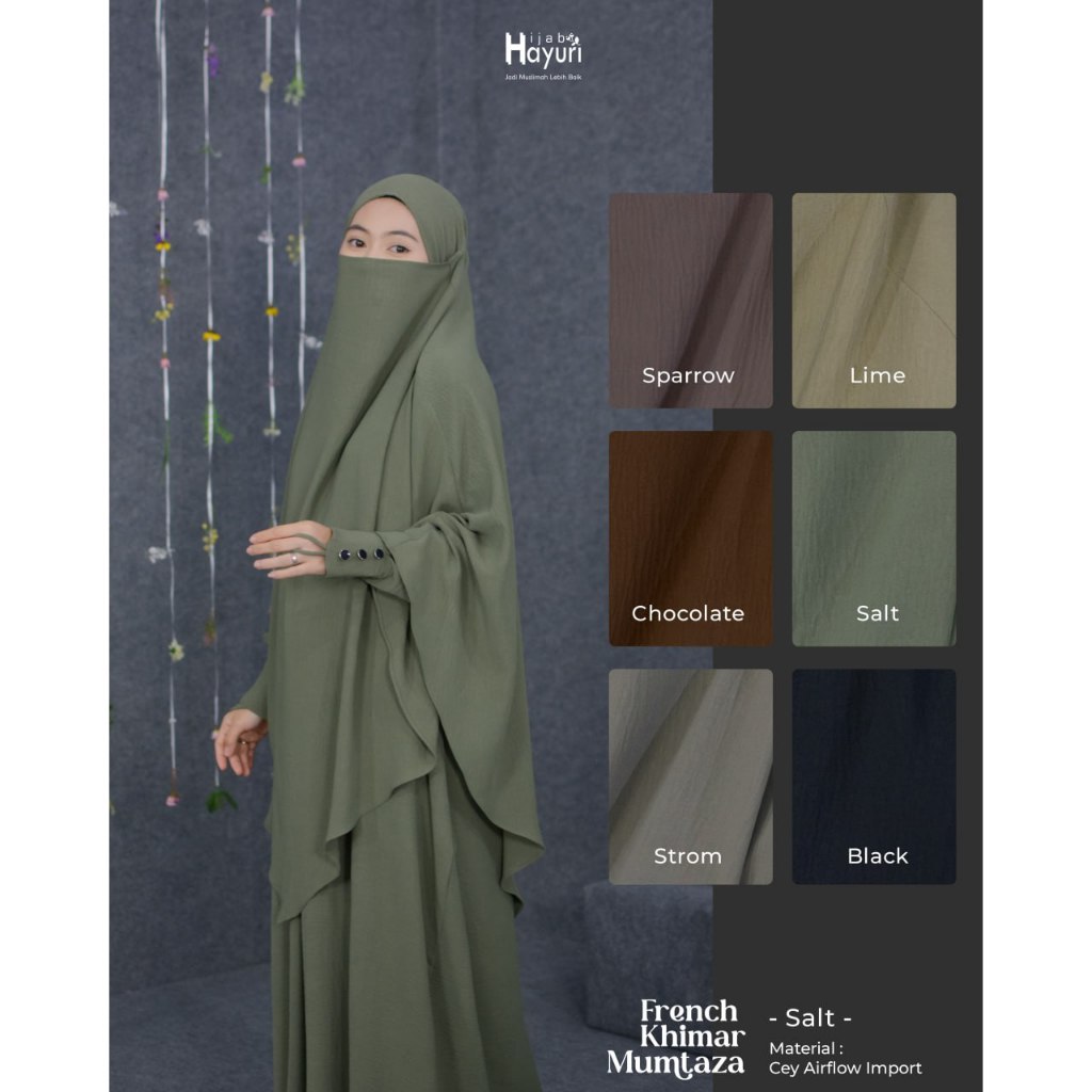 Hijab Hayuri French Khimar Mumtaza - Khimar Jumbo Syar'i Dengan Cadar - Bahan Cey Airflow Import