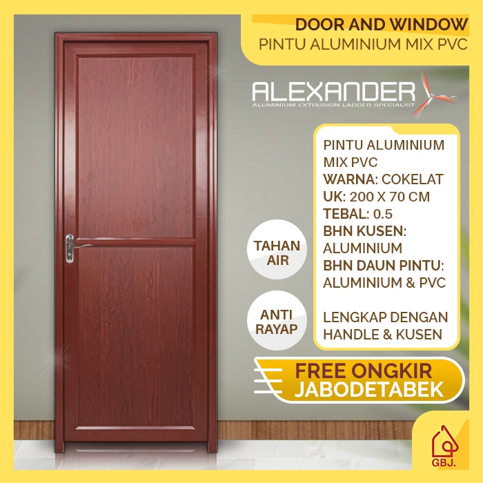 PINTU ALUMINIUM MIX PVC ALUMIX 200 X 70 ALEXANDER COKLAT KAMAR MANDI