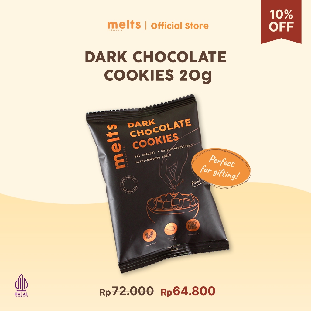 

Melts Dark Chocolate Cookies Sachet | Snack Kukis Sereal Cokelat Plant Based Vegan