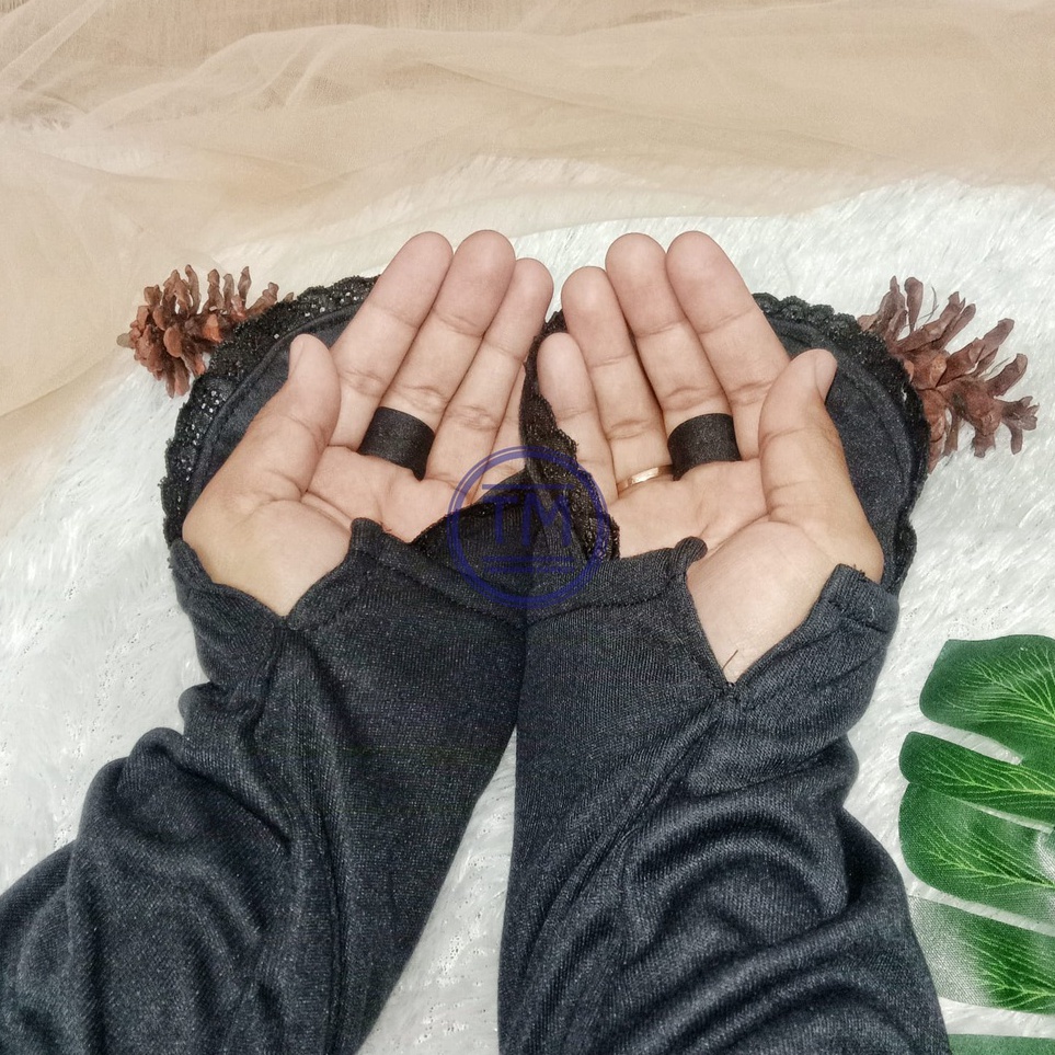 [KODE 9LDCE] Sarung Tangan Haji Renda Hitam Kaos Tangan Haji Putih Sarung Tangan Muslimah Kaos Tanga