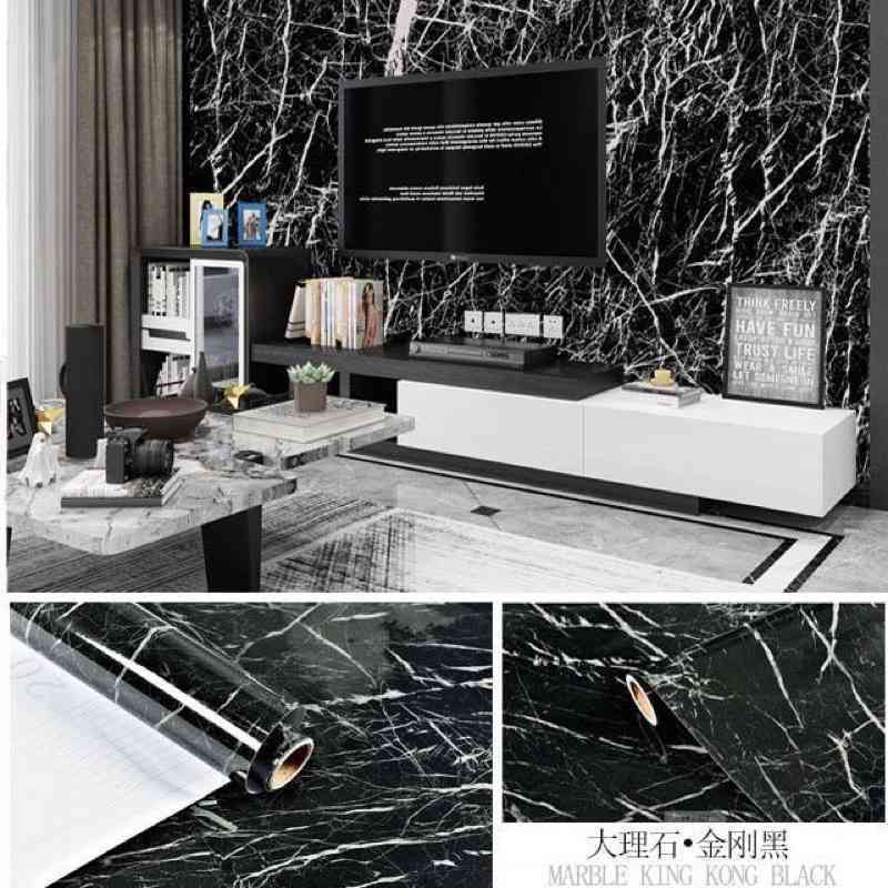 Wallpaper Hitam Motif Marmer 10m x 45cm // Wallpaper Dinding Marmer Hitam