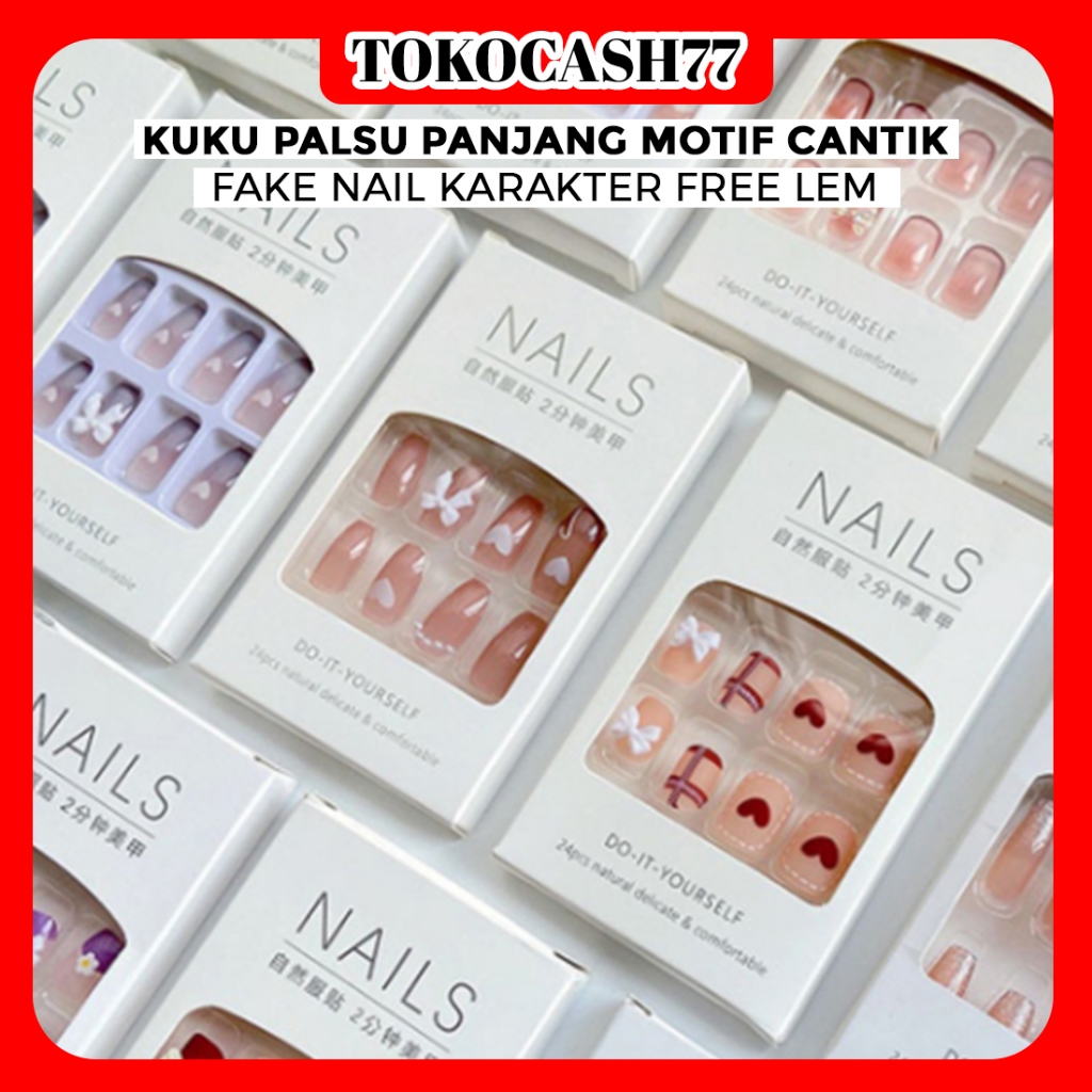 KUKU PALSU PANJANG MOTIF CANTIK / FAKE NAIL KARAKTER FREE LEM