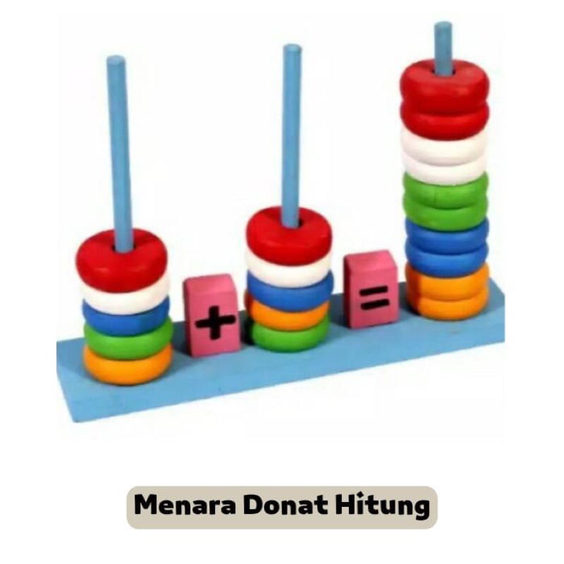 Menara Donat Hitung - Mainan Edukasi Anak Bahan Kayu Belajar Berhitung Anak