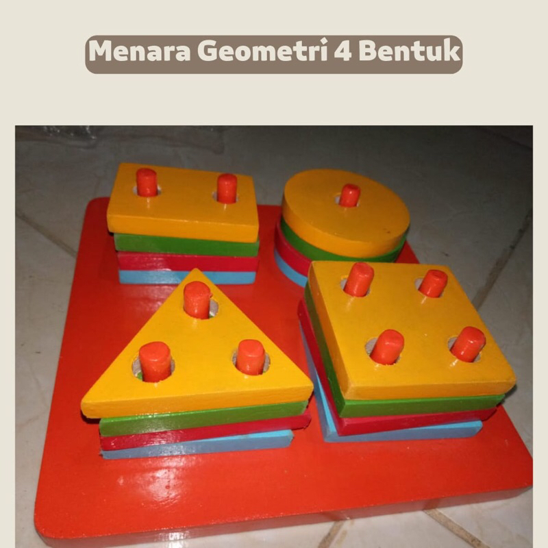 Menara Geometri 4 Bentuk - Balok Geometri Mainan Anak Balok Kayu Murah