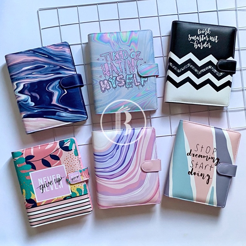 

HOT Product Bindermu READY Binder New 03 Printing Quotes Marble Holographic Kulit Anti Air 20ring A5 / 26ring B5 6ring A6 grosir