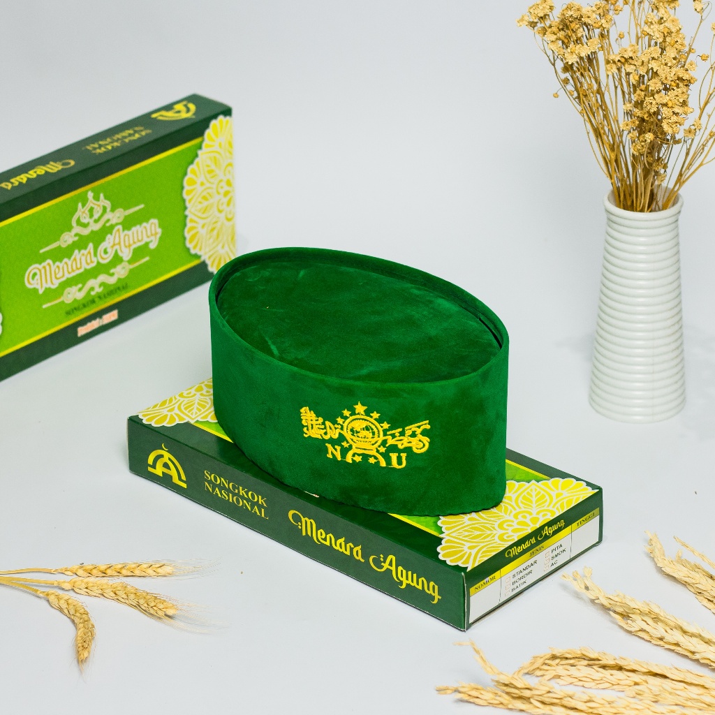 Songkok Peci NU Hijau Kopiah Logo Motif Warna Bludru Hijau NU Bordir Anak Dewasa