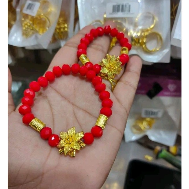 Gelang Batu Mawar Merah Lapis Emas 24K