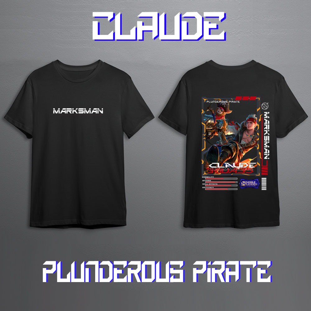 Kaos Pria Hero Mobile Legend CLAUDE MARKSMAN Skin Keren /Kaos Skin/Kaos Skin ML/Kaos Polos