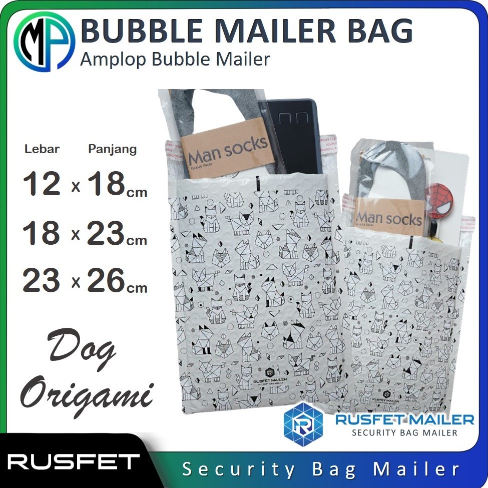 Amplop Bubble Mailer Rusfet Motif Dog Origami /Amplop Bubble Packing Murah Varian Dog Origami ecer