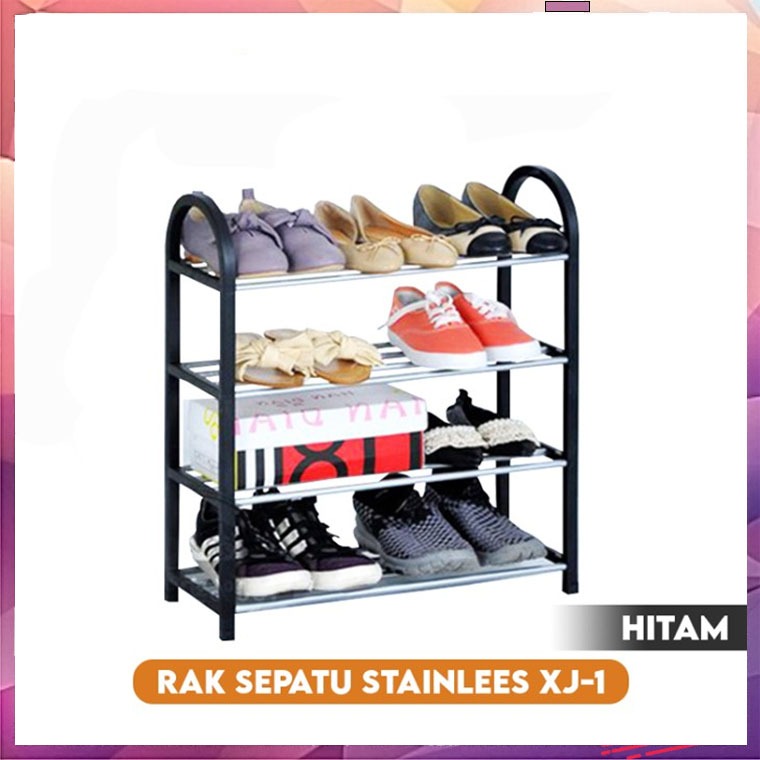 Rak Sepatu Susun Stainless Besi 4 Susun Serbaguna Portable Anti Karat