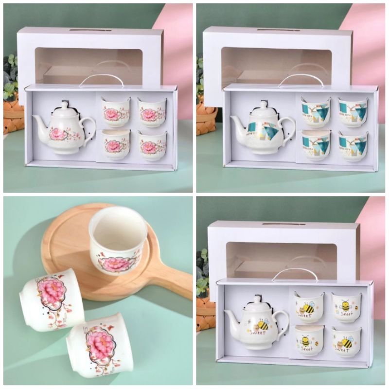 CERAMIC TEA SET TEKO CANGKIR KERAMIK PORCELAIN PERALATAN MINUM TEH