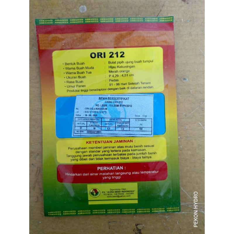 ID BENIH CABE RAWIT SETAN ORI 212 KEMASAN PABRIK 10 GRAM AURA SEED CABE ORI