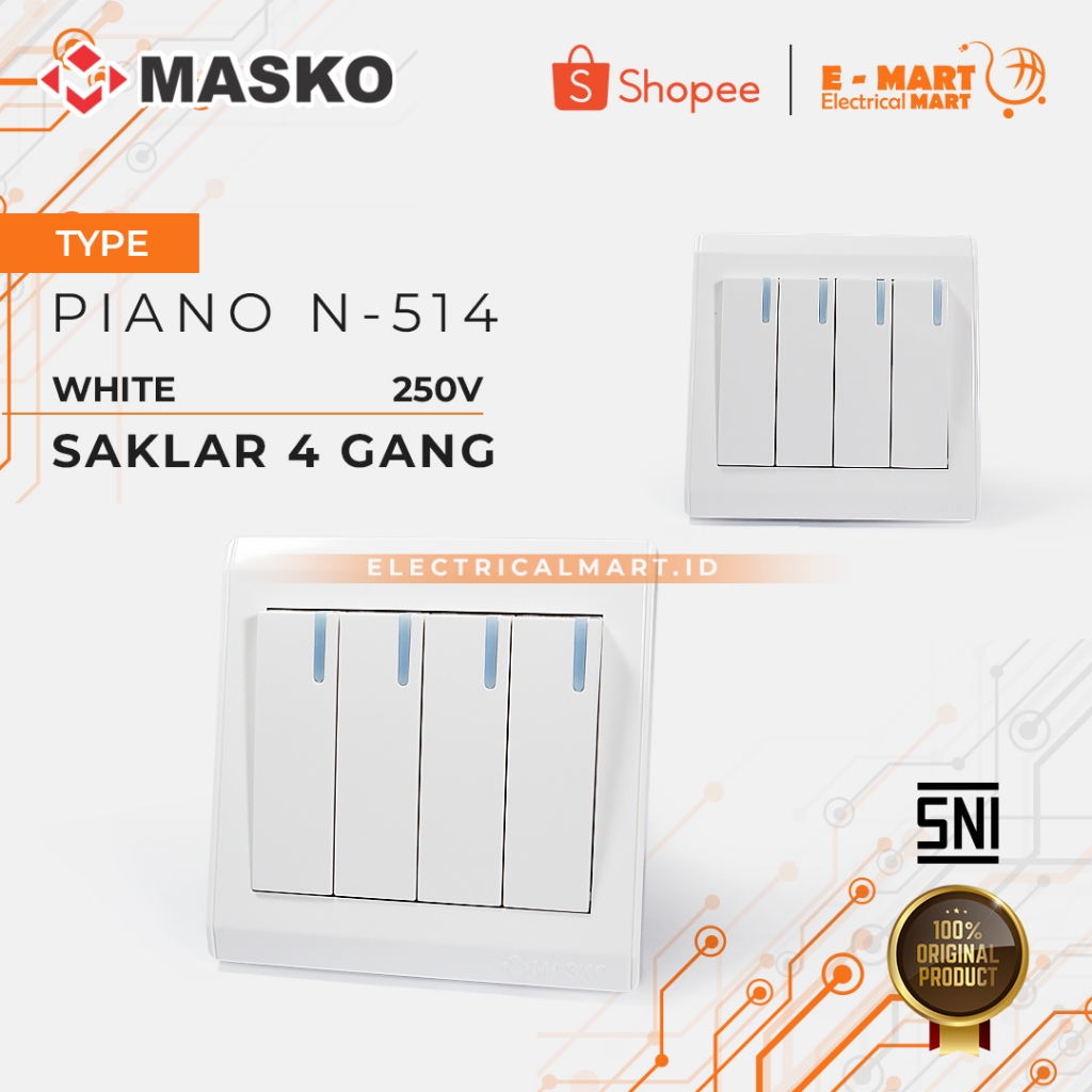 MASKO PIANO Saklar 4 GANG N-514 Putih
