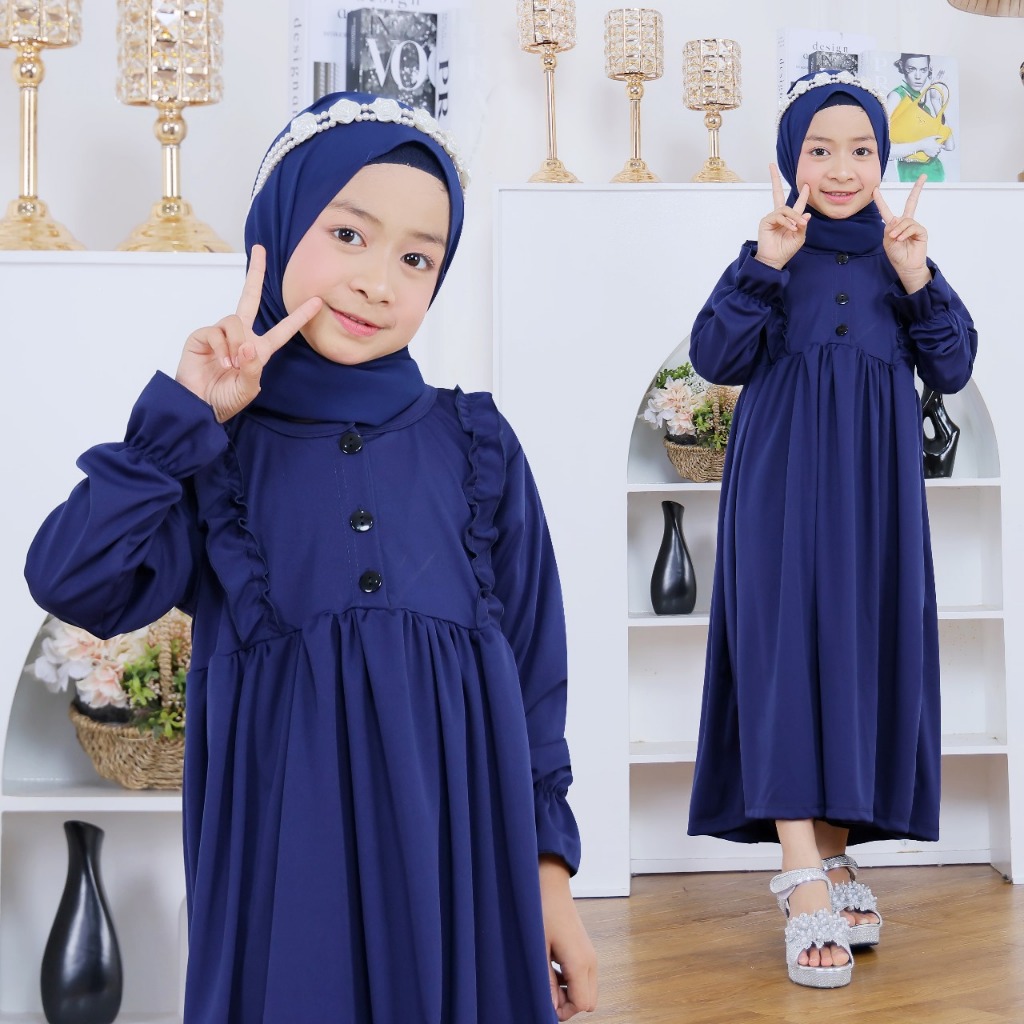 Gamis Maryam - Biru Navy - Gamis Anak Perempuan Gamis Anak Warna Navy Blue Biru Tua 1-12 Tahun Gamis