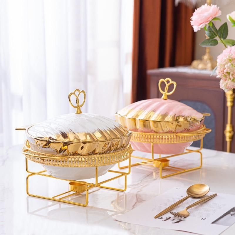 Prasmanan Kerang Shell Tempat Lauk Putih List Gold Pink 2 Liter Prasmanan Gold Putih Prasmanan Keram