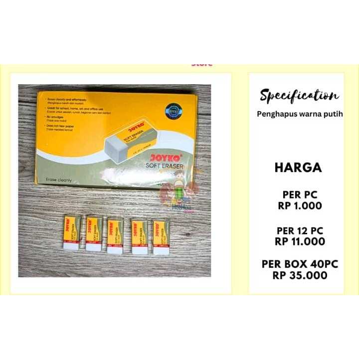 

Penghapus Eraser Joyko Putih Kecil 526 B40
