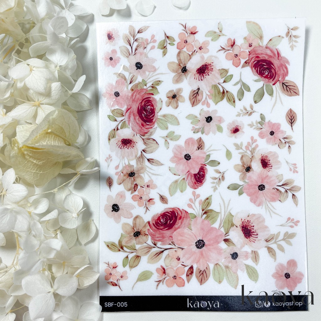 

Watercolor Flower Sticker: Pink / Spring Stiker Bunga Transparan / Matte Putih Dekorasi Jurnal Journal Journaling Bujo Scrapbooking