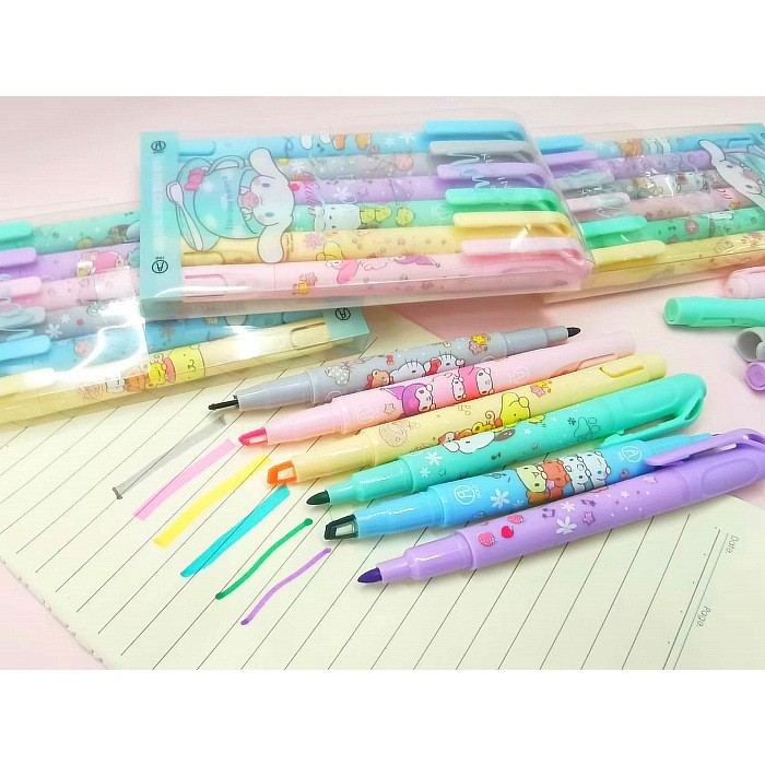 

1Set 6pcs sanrio highlighter/ Highlighter pastel color cute penanda pewarna