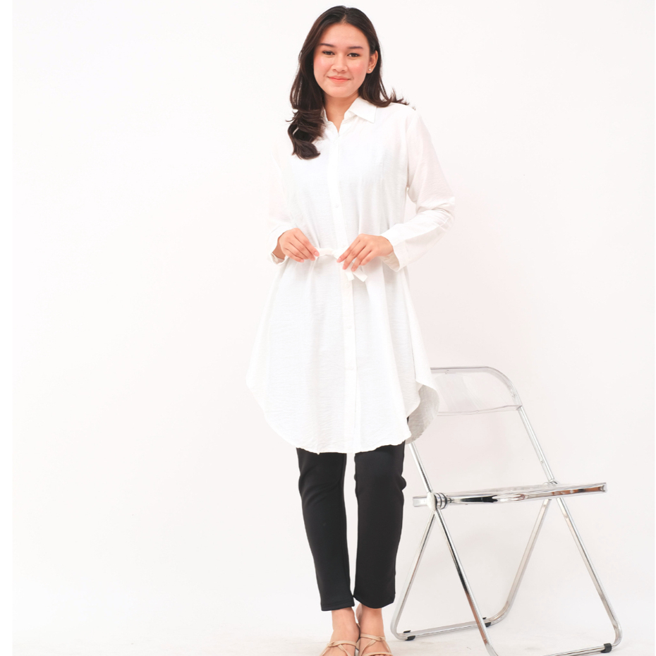 Tunik Kemeja Putih Wanita Rayon Twill Kekinian | Atasan Cewek Formal Santai