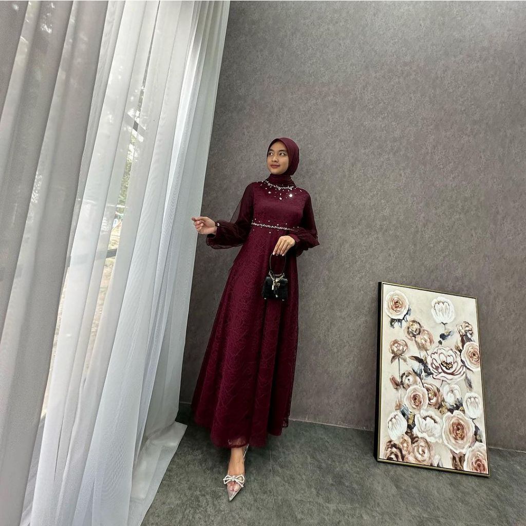 (Akita-Nadine Dress) Dress Lamaran Dress tunangan Dress Kondangan Bahan Cantili Premium - Baju bresm