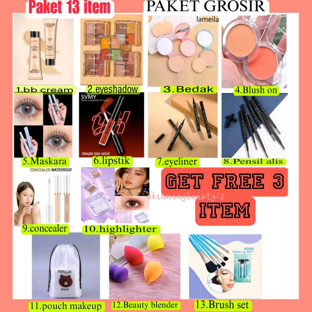 PAKET GROSIR  13 ITEM PAKET MAKEUP SET KOSMETIK LENGKAP PAKET HEMAT 50RIBUAN