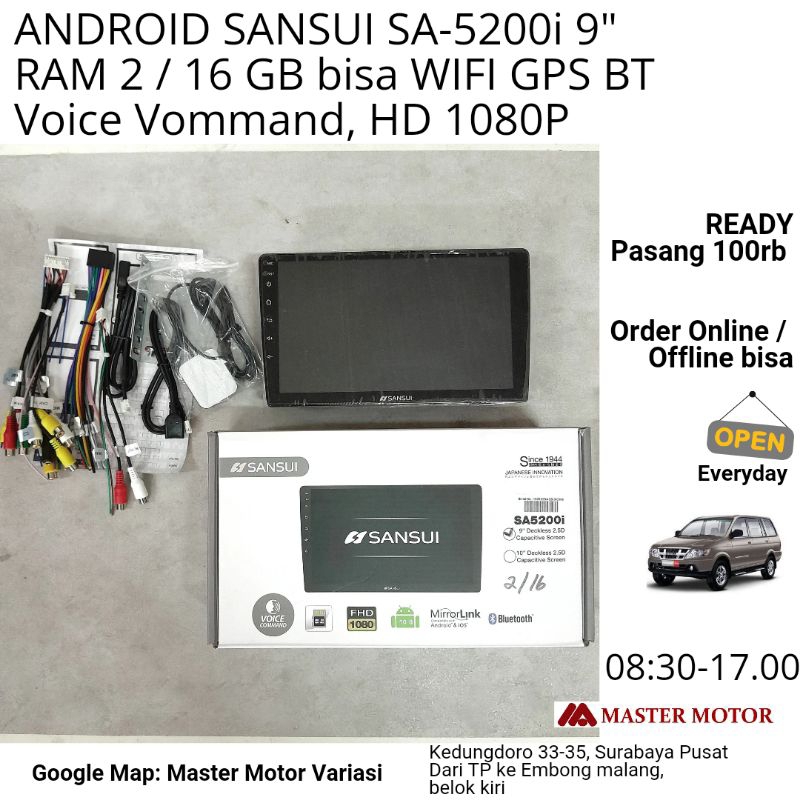 Head Unit Android Sansui SA 5200i 9" 10" RAM 2/16 GB Wifi GPS Bluetooth Mirrorlink Voice Command Los