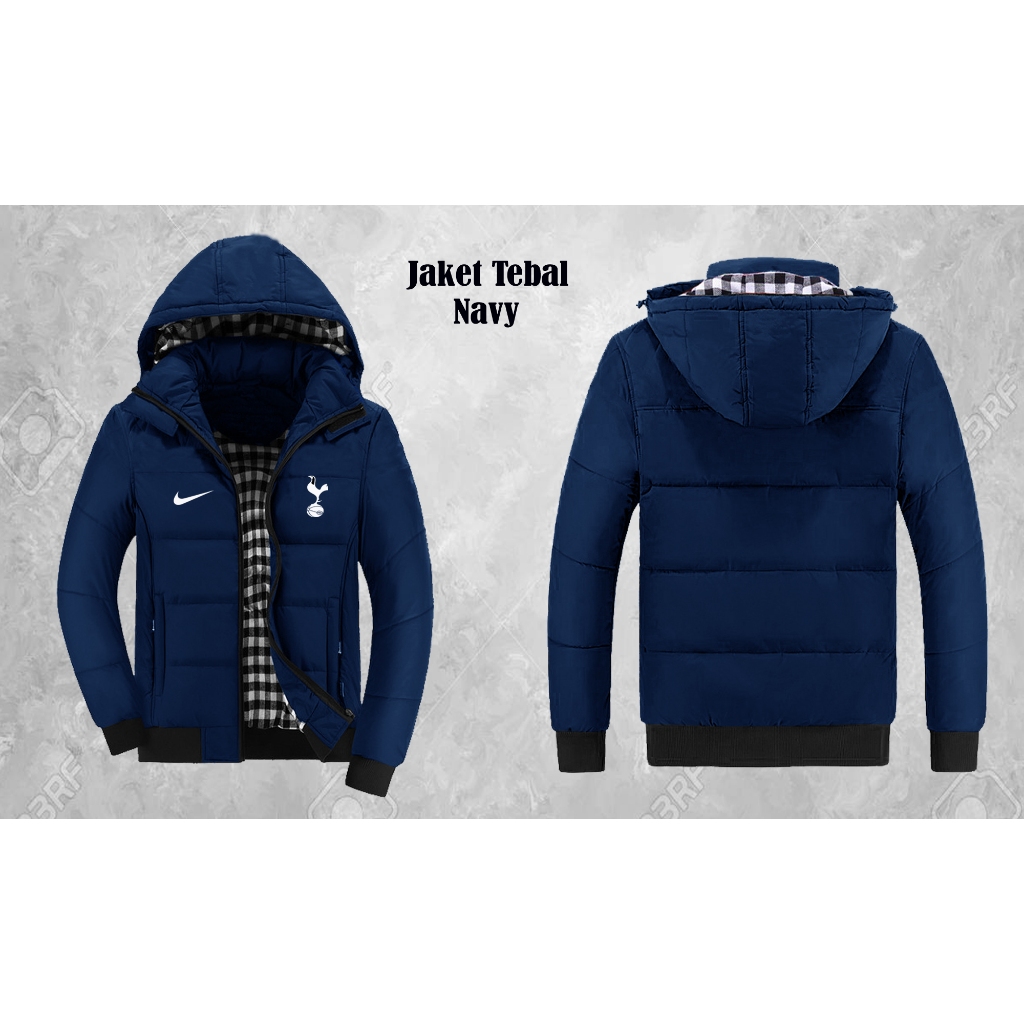 Jaket Premium Logo Tottenham_m, Jaket Puffer Tebal, Jaket Parka, Jaket Kupluk Parasut