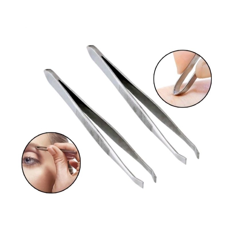 Pinset miring stainless/alat pencabut bulu alis uban ketiak