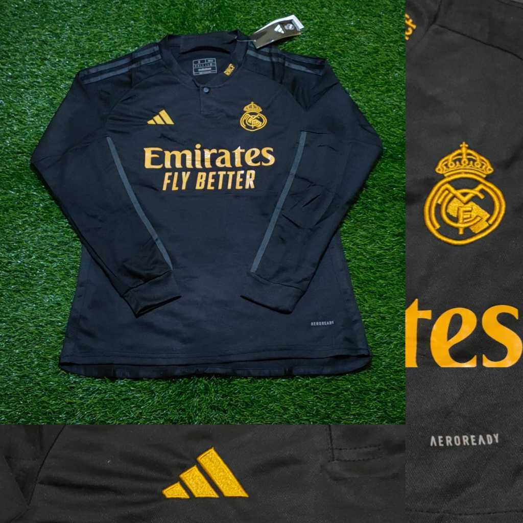 Jersey Longsleeve Madridd 3rd 2023 2024 Grade Ori Impor Baju Sepak Bola Lengan Panjang Pria Terbaru